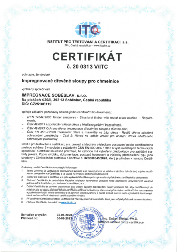 certifikát č. 20 0313 V/ITC
