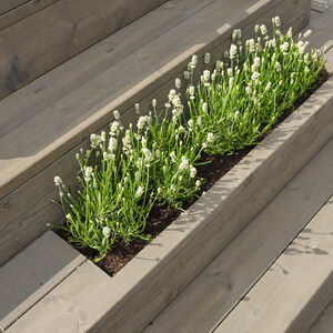 Detail květináče z impregnovaného dřeva na KI terase. 